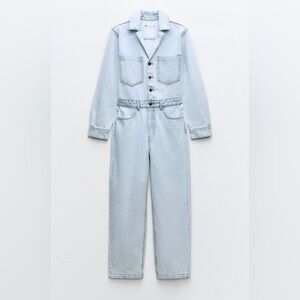 Zara Light Blue Button-Up Jumpsuit